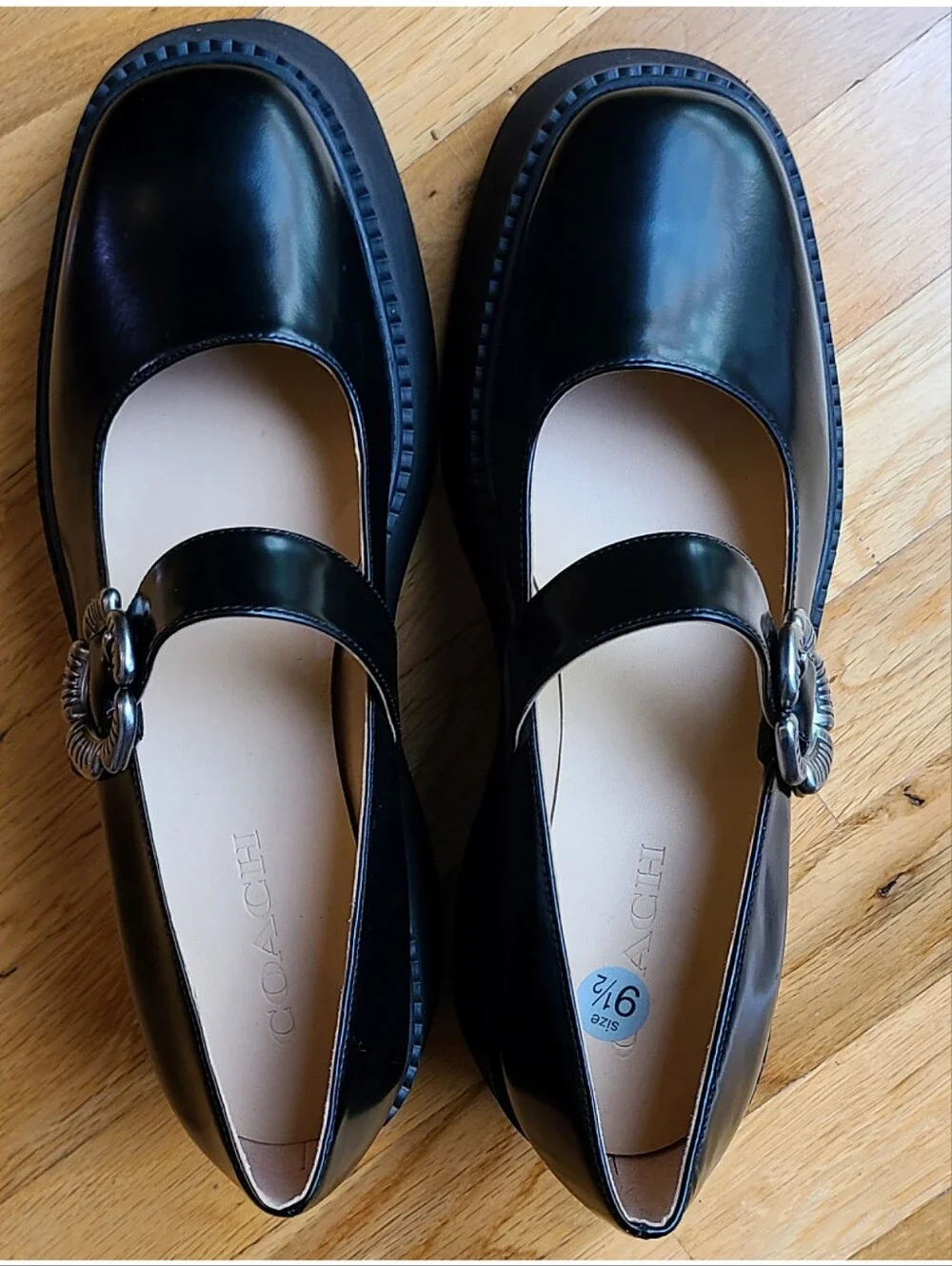 Coach Tea Rose Platform Mary Jane Shoes Black 9.5 Emo Whimsigoth 70s Chunky